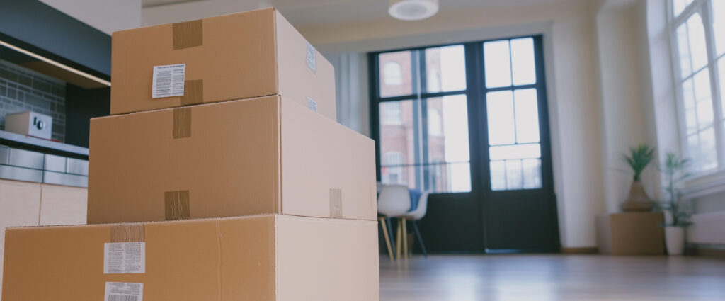 cardboard boxes in a room